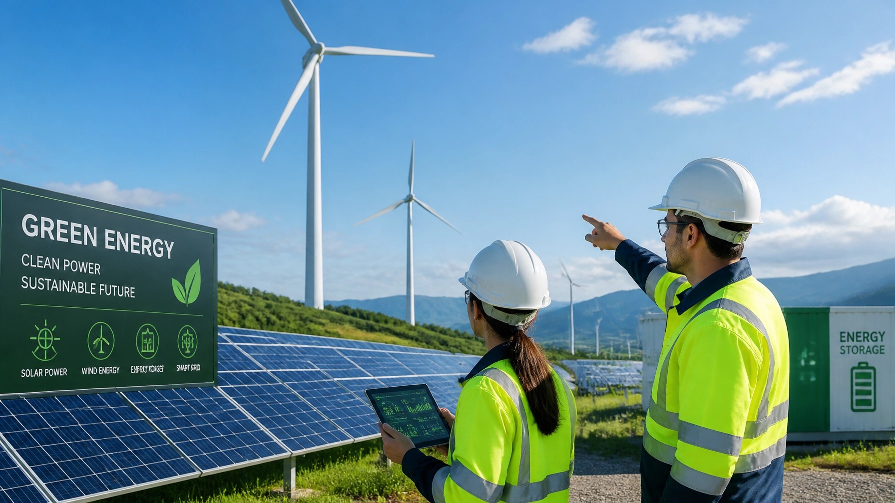 Instalacja paneli fotowoltaicznych i inżynierowie zielonej energii w UK