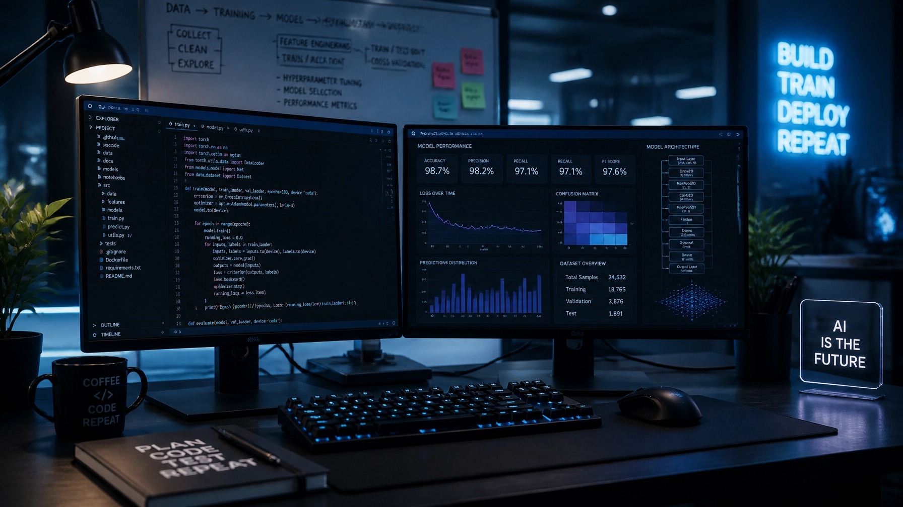 Modern software development and artificial intelligence engineering workspace