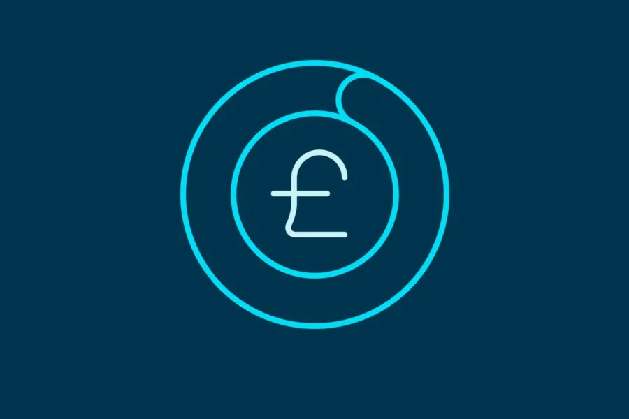 Symbol funta w niebieskim okręgu symbolizujący uporządkowanie finansów